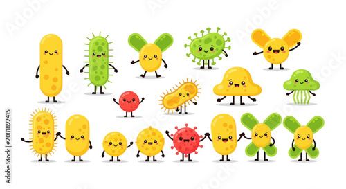 Cuadro en lienzo Colorful cartoon bacteria and germs characters.