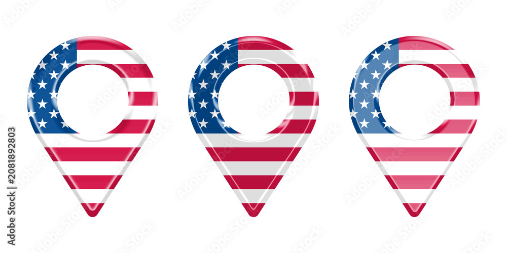 Obraz premium American flag location markers on transparent background