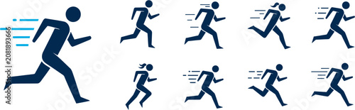 Slika na platnu A person runs quickly in various motion blur poses outdoors in a lively scene