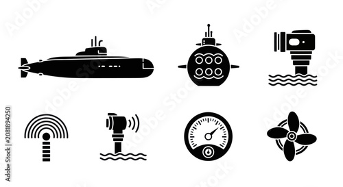 Obraz na plátně A submarine navigates through ocean depths with various sonar and control instruments