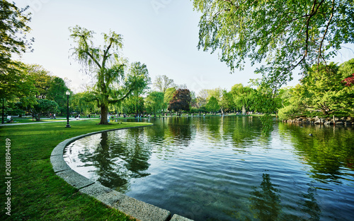 The central lagoon of the Boston Public Garden, a historic park in downtown Boston, Massachusetts, New England