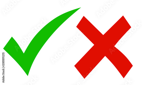 Green check mark and red cross mark in circle. Vector illustration
