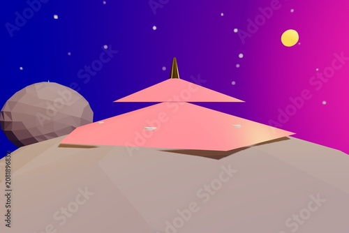 Majestic floating ancient pagoda shrine with glowing crystals nebula cosmic space background for mystical spiritual and celestial architecture design
