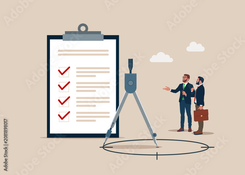 Calibration Report Outline with business people. Modern vector illustration in flat style
