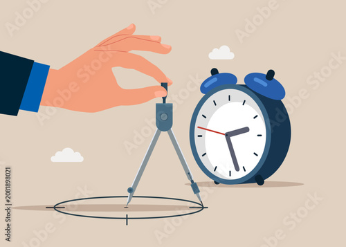 Calibration Report Outline with clock. Time management, control business time or work deadline. Modern vector illustration in flat style