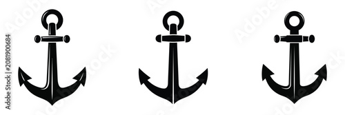 Photos Black silhouette ship anchor icons set for nautical design