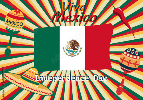 Symbols of Mexico, celebration of Mexican Independence Day, Mexican heritage and pride.
