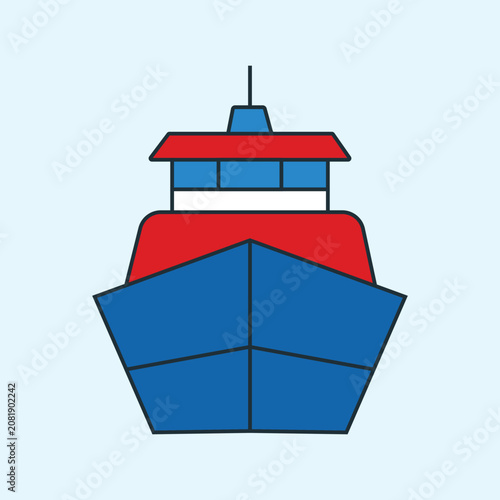 Simple flat illustration of a cargo ship or boat front view with transport