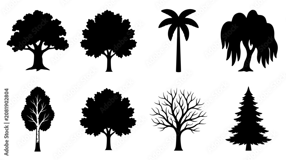 Fototapeta premium Forest Tree Silhouette Collection Vector Set