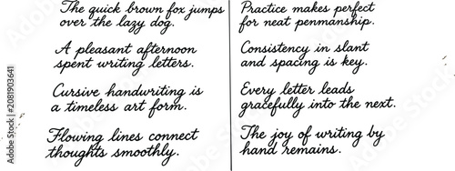 Cuadro en lienzo Cursive handwriting practice text sheets featuring calligraphic penmanship exerc