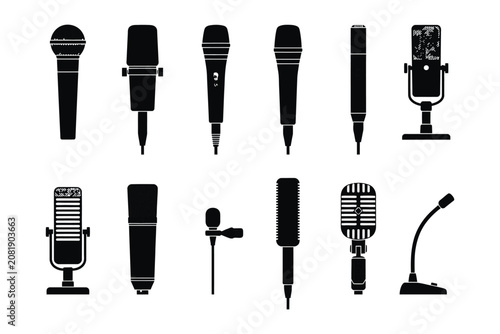 Set of various microphone silhouettes