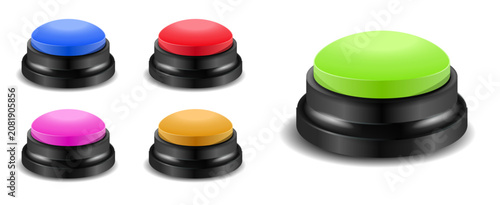 Fotografía Set of realistic answer buzzers for trivia games in vector design, featuring colorful quiz game buttons isolated on transparent background for game shows, competitions, and interactive events