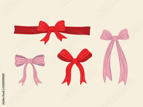 Pink Red Bow Ribbon Illustration Cute Decorative Ribbon Vector for Gift Fashion and Celebration