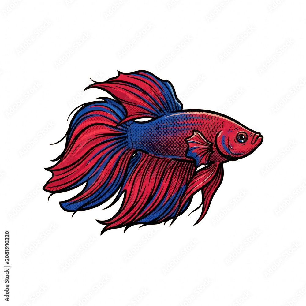 Fototapeta premium Stylized red and blue betta fish illustration