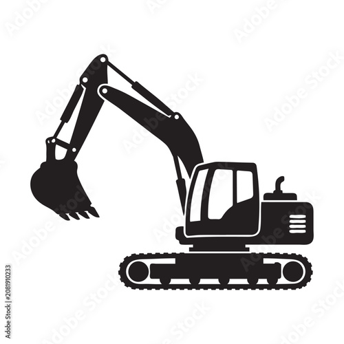 Crawler Excavator Construction Machine Silhouette Vector Isolated on White Background