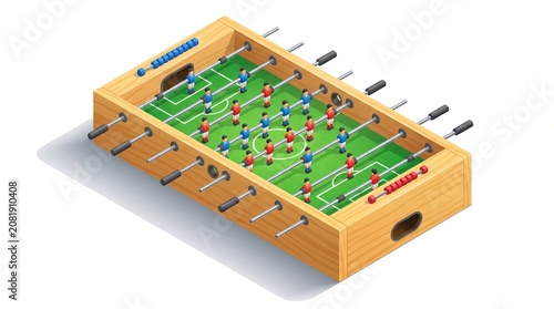 3D Isometric Foosball Table Vector Illustration Isolated on White Background