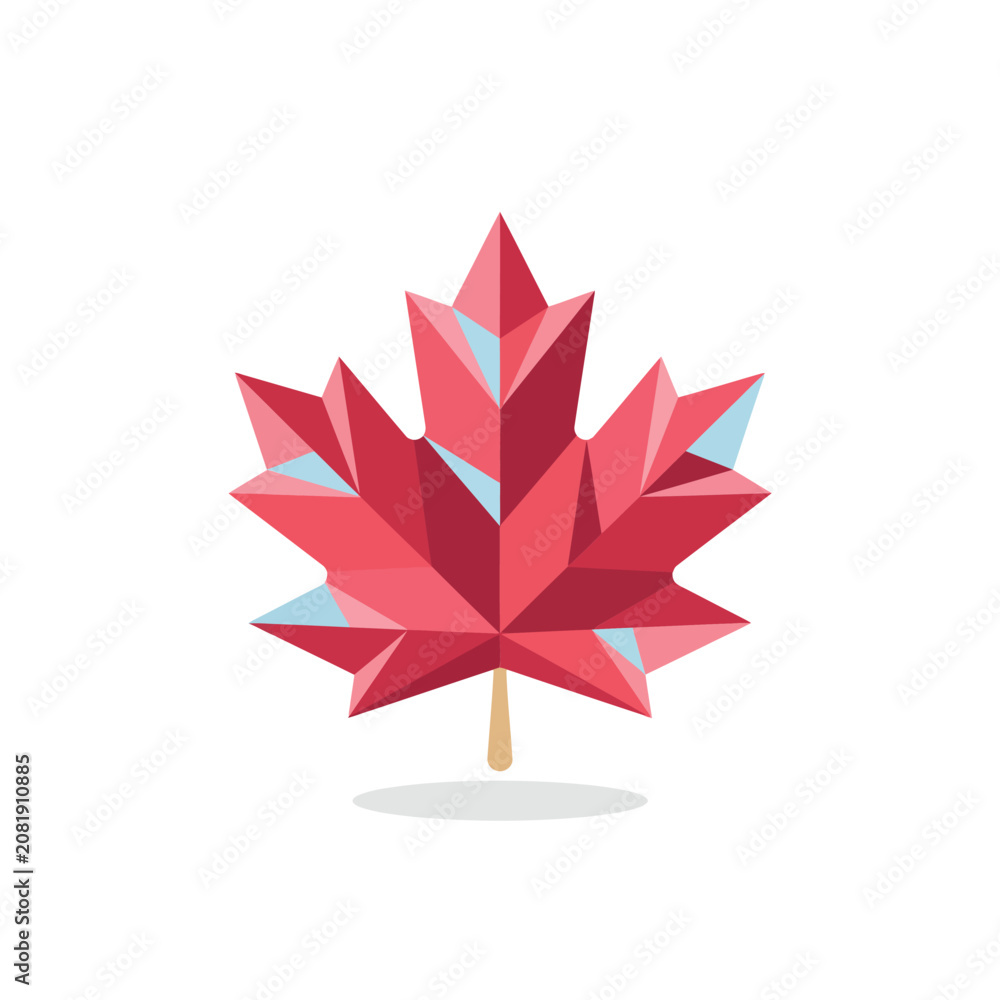 Fototapeta premium Stylized red maple leaf with geometric low poly style isolated on a white background, for autumn season, and fall nature, themed projects