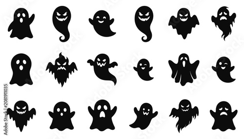 Bilde på lerret Collection of black halloween ghosts vector silhouettes on a white background fo