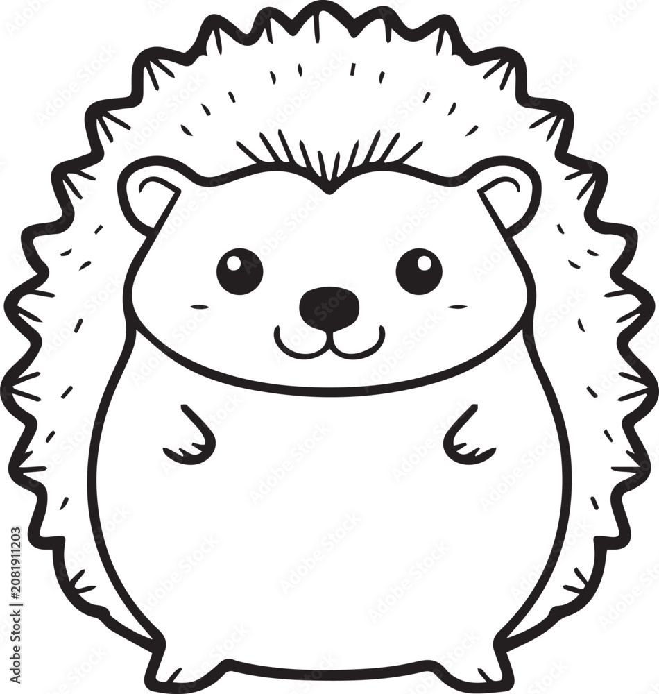 Fototapeta premium Cute hedgehog illustration, perfect for coloring pages and children's books, showing a friendly animal with quills.