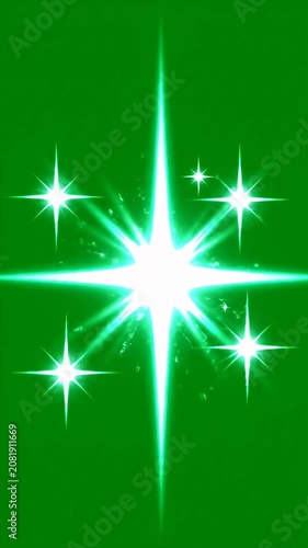Shining white starburst on vibrant green background.