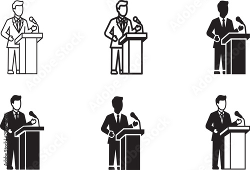 Professional business speaker delivering a speech at a podium presented as a vector on transparent background