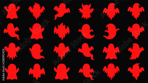 Fotografie Collection of red ghost silhouettes for halloween spooky vector illustration on