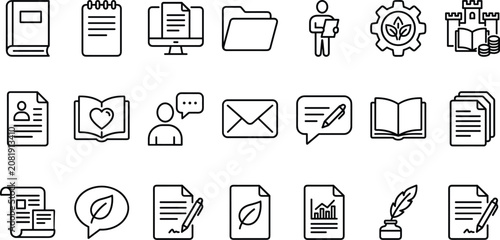 Obraz na płótnie Document and content creation line icon set featuring business contracts data fo