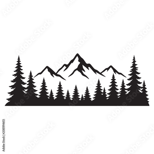 Mountain Pine Forest Silhouette Landscape Vector Isolated on White Background