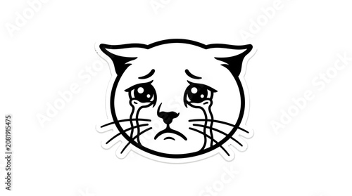 Vászonkép Sad Crying Cat Face Sticker - Emotional Animal Illustration