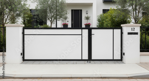 Modern White And Black Automated Residential Gate Entrance