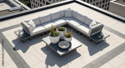 Modern Sectional Outdoor Furniture Arrangement On Rooftop