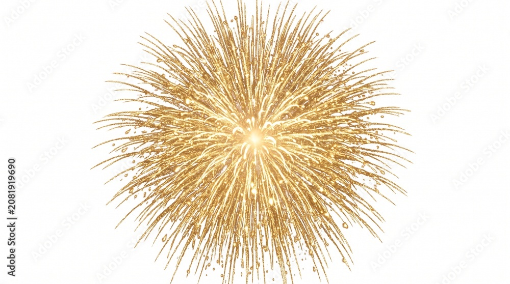 Obraz premium Bright golden firework explosion isolated on a white background with firework