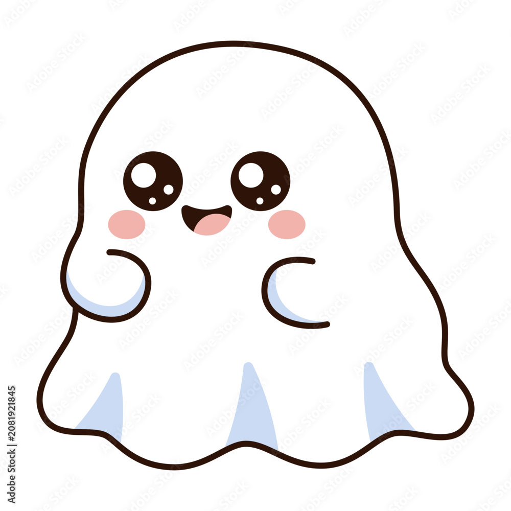 Obraz premium Cute White Ghost Halloween Cartoon Icon Illustration