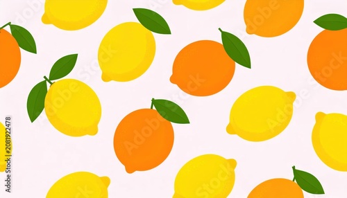 Minimalist lemon and orange fruit seamless pattern on white.