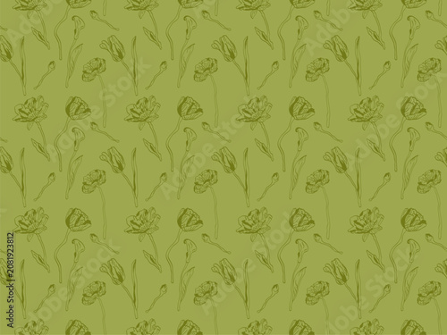 Seamless green vector floral pattern. Classic illustration. Toile de Jouy Stock Vector