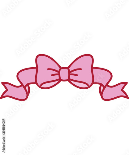 Pink ribbon bow banner horizontal divider transparent background, cute coquette aesthetic vector PNG