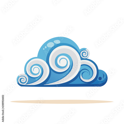 Flat vector illustration of a cloud with swirling waves