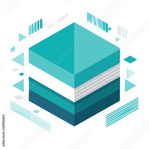 Isometric Layered Cube with Geometric Elements