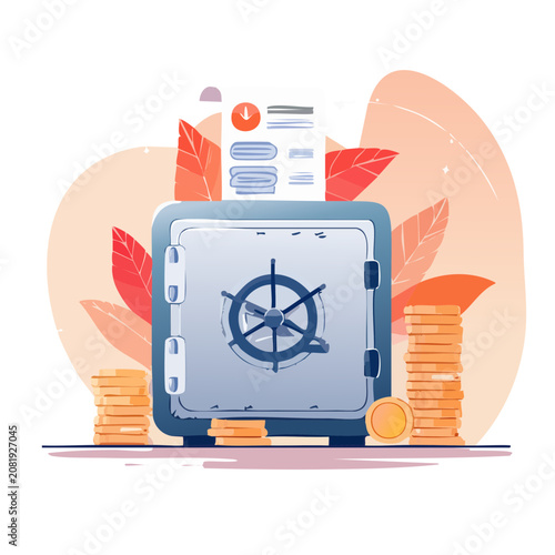 Safe with coins and document