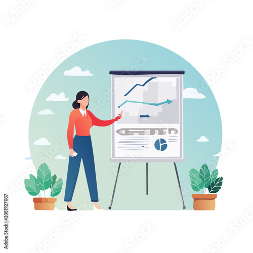Woman presenting business chart on flipchart