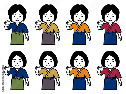 [髪型違い] カードを持つ作務衣に前掛けの女性のアイコン