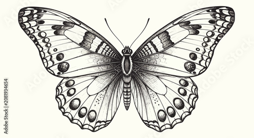 Hand Drawn Monarch Butterfly Sketch with Orange Wings and Detailed Black Outlines on White Background