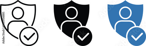 Obraz na plátně Vector illustration of shield icons with person and checkmark symbols representi