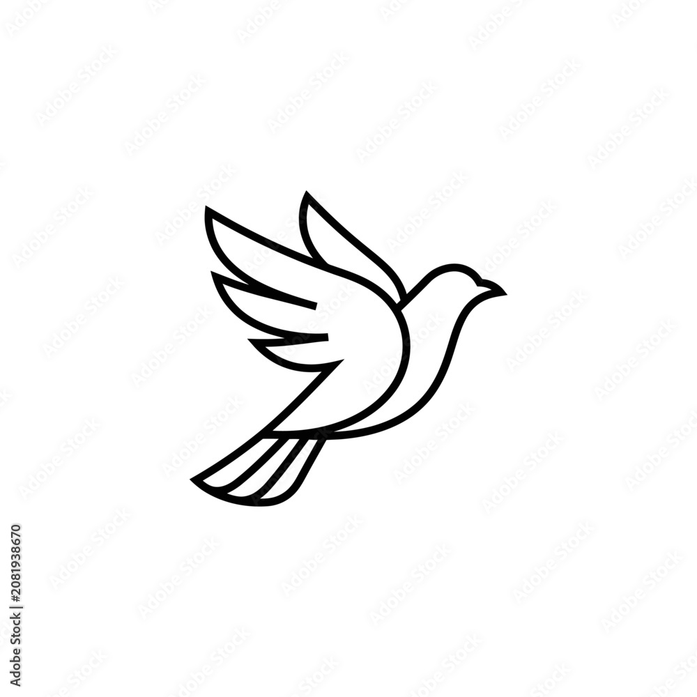 Fototapeta premium Minimalist line art dove flying silhouette icon.