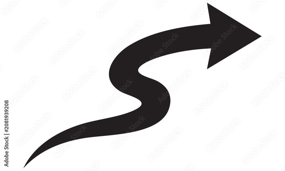 Fototapeta premium Black Wavy Arrow Pointing Up Right Direction Icon