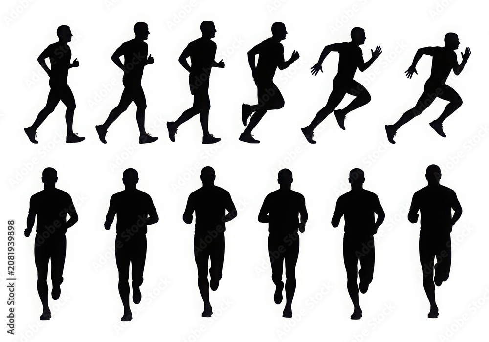 Obraz premium Silhouette sequence of a person running and walking