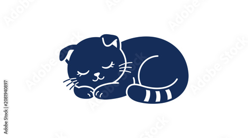 Foto Cute Sleeping Kitten, Blue Silhouette, Adorable Pet Resting, Peaceful Animal Ill