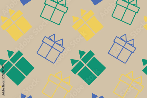 Fotografie Seamless pattern with colorful gift boxes, festive wrapping paper design with pr