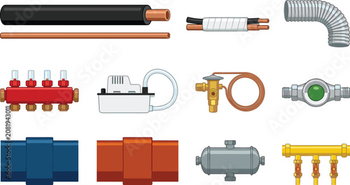 Canvastavla HVAC and Plumbing Components Collection with Copper Pipes Insulated Tubing Valve