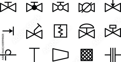 Cuadro en lienzo Industrial Piping and Valve Symbols Vector Icon Set with Engineering Flow Diagra